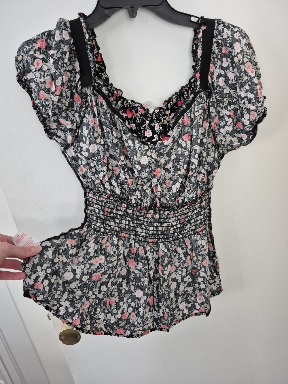 No Boundaries Floral Puff-Sleeve Smocked Waist Top - Picture 7 of 7